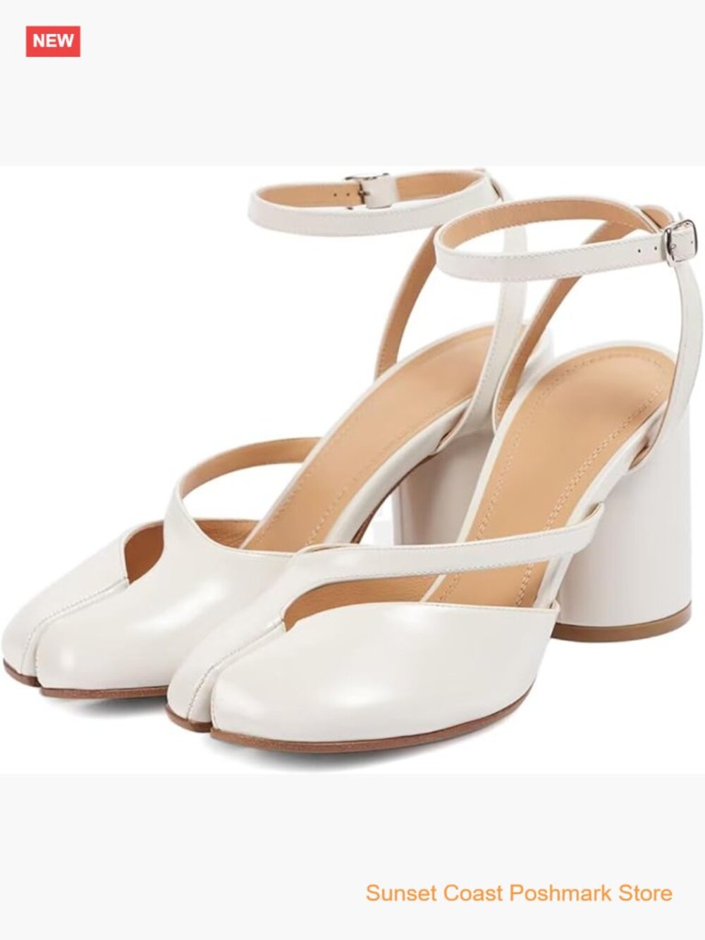 Chunky Block High Heels Split Toe Pumps Ankle Strap Japanese Tabi Slingback